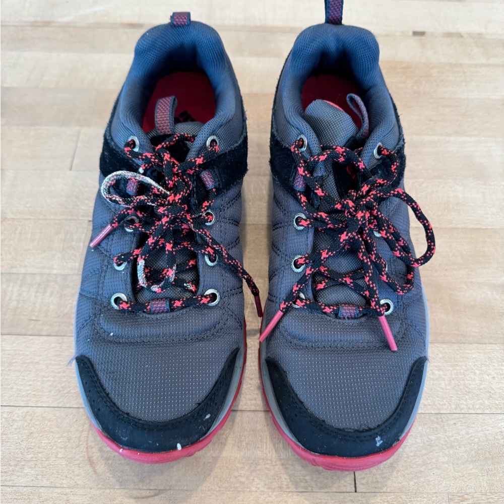 Columbia Gray and Red Athletic Shoes with Breathable Mesh and Padded Tongue